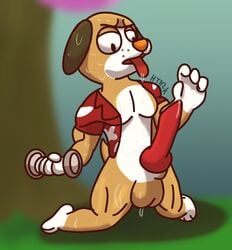 2020 animal_crossing animal_genitalia balls bulldog canine dumbbell erection horny hydethehybrid2000 jock mac_(animal_crossing) male male_focus male_only muscular_male nintendo penis precum solo_male tongue tongue_out