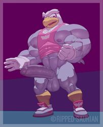 avian avian_humanoid balls bara big_balls big_penis bird boner erection hunk male male_only muscles muscular penis ripped-saurian soar_the_eagle solo solo_male sonic_(series) tank_top