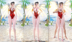 1girls 3d areolae between_labia big_breasts breast_grab breasts female innie_pussy large_breasts meltrib mercy nipples one-piece_swimsuit overwatch solo_focus swimsuit