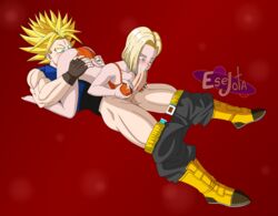 1boy 1boy1girl 1girls 69_position android_18 bikini breasts cum dragon_ball dragon_ball_z esejota future_trunks super_saiyan trunks_briefs