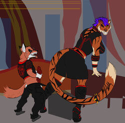 absurd_res anthro ass big_butt big_penis bodily_fluids breasts canid canine cole_(panthra78) digital_media_(artwork) domestic_cat duo felid feline felis female fox genital_fluids genitals hi_res joe_(panthra78) male male/female mammal masturbation masturbation_noises mature_(disambiguation) nude pantherine panthra78 penile penile_masturbation penis precum superabsurd_res tiger