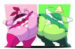 2girls alien ass ass_to_ass backside bbw blonde_hair boots bow cartoon_network chubby fat female female_focus female_only gem_(species) gloves green_skin heart hips hyper hyper_ass large_ass locote68 multiple_girls obese obese_female panties peridot_(steven_universe) pink_skin red_eyes red_hair sailor_outfit short_hair short_skirt simple_background skirt spinel_(steven_universe) steven_universe thick_thighs thighs thunder_thighs tight_clothing twintails visor weight_gain wide_hips