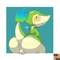 anthro anus ass big_ass big_butt hi_res looking_at_viewer looking_back male_only nintendo pokemon pokemon_(species) presenting presenting_anus presenting_hindquarters reallydarkandwindie s simple_background smile snivy solo tail video_games