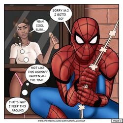 canon_couple clothed couple dark-skinned_female dark_skin dildo english_text faceless_male female human light-skinned_male light_skin male marvel marvel_cinematic_universe michelle_jones page_2 pegasus_smith spider-man spider-man_(series) unsatisfied zendaya