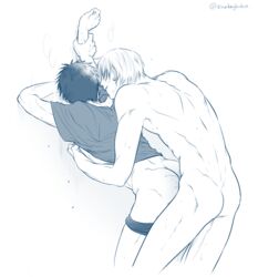 2boys anal anal_sex ass back black_hair black_hair_bottom blonde_hair blonde_hair_on_black_hair blonde_hair_top blush cum_in_ass domination from_behind gay kasamatsu_yukio kise_ryouta kuroko_no_basuke light_hair_on_dark_hair male male/male male_penetrated male_penetrating nude_male shirt short_hair smile snakeyhoho sweat yaoi