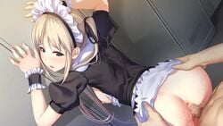 anus anzu_(isekai_sakaba_no_sextet) aqua_eyes ass_grab breasts brown_hair headband inui_waon isekai_sakaba_no_sextet long_hair maid nipples open_shirt penis pussy qureate sex twintails uncensored