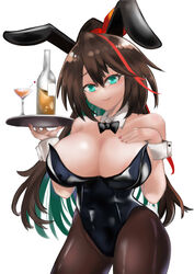 big_breasts bunny_ears bunnygirl cleavage etna_crimson hands_on_breasts leotard long_hair nijisanji nijisanji_indonesia pantyhose shinkardia virtual_youtuber