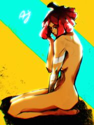 applesauce_jack bandages black_eyes cherry_hunter dreadlocks kneeling looking_at_viewer pinup_pose red_hair red_lips streets_of_rage streets_of_rage_4