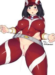 1girls after_sex after_vaginal big_breasts black_hair blue_eyes bodysuit censored clothed cum cum_in_pussy cum_inside cum_squirt kodai_yui mosaic_censoring my_hero_academia open_bodysuit pussy_juice saltydanshark shioboi wide_hips wide_thighs yui_kodai