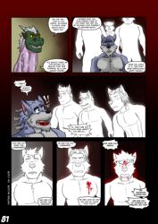 ! 5boys angry anthro blood_on_chest blood_on_hand blood_on_mouth blue_eyes bob_(vju79) broken_horn canid canine canis captive_(vju79) captive_(vju79):_part_iii clothed clothing cobby_(vju79) comic conjoined dialogue dragon dream empty_eyes english_text evil_grin fur furaffinity_username genitals gervic_(vju79) ghost green_body green_scales grey_body grey_fur group hair heterochromia hi_res horn intimidation javecc_(vju79) male male_focus male_only mammal multi_head muscular muscular_anthro muscular_male neutral_expression nightmare page_81 pecs penis penis_with_face profanity questioning_sexuality red_aura scales scalie shocked simple_background smile spirit standing_behind text topless turning_around unusual_genitalia unusual_penis vju79 white_hair wingless_dragon wolf wounded yellow_sclera