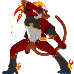 anthro balls clothing fire fur genitals hair infernape jacket male male_only mammal muscular muscular_anthro muscular_male nintendo notkastar penis pokémon_(species) pokemon pokemon_(species) pose primate smile solo solo_male text topwear video_games