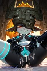 1girl ai_assisted ai_generated blue_nipples breasts colored_skin elbow_gloves helmet latex legs_spread looking_at_viewer midna neon_trim nude perfect_pussy pussy red_eyes smug solo solo_girl spread_pussy standing the_legend_of_zelda thighhighs two_tone_skin yellow_sclera young_girl