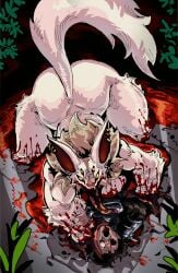 4_eyes 4_fingers absurd_res all_fours anonymous_character anthro armor ass_up bat big_butt blood blood_in_mouth bodily_fluids breast_squish breasts butt chest_tuft constricted_pupils cryptid drinking drinking_blood duo ear_piercing excessive_blood eye_roll face_lick fangs female fingers fur gasp gore gore_focus gouged_out_eye grabbing_head hair hand_on_arm hi_res human larger_female leaf-nosed_bat leaf_nose leikdaz licking long_ears long_hair long_tongue male male/female mammal microbat monster multi_eye muscular muscular_female piercing pinned pinned_to_ground pupils size_difference small_pupils squish tail teeth tongue tongue_out tuft valerii_(kazukio) vampire_bat white_body white_fur wide_hips yangochiropteran