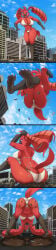 absurd_res anthro avian big_breasts big_butt bikini bird blue_eyes breasts butt butt_crush car city city_background cityscape clothed clothing comic destruction feet female flattened foot_crush hi_res jumping long_image looking_at_viewer looking_back macro partially_clothed phoebe_(knightoiuy) presenting presenting_hindquarters red_body running son2j stuck_to_butt stuck_to_foot swimwear tall_image talons toes two-piece_swimsuit vehicle vehicle_destruction