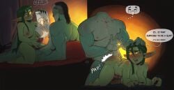confused confused_female confused_look critical_role critical_role:_the_mighty_nein diagram dialogue dungeons_and_dragons english_text fjord_(critical_role) from_behind funny goblin goblin_female green_hair green_skin half-orc handjob holding_penis insult insulting_partner interspecies looking_over_shoulder nott_the_brave nude nude_female nude_male orcbarbies pubic_hair shortstack size_difference smaller_female spanking spanking_ass tusks unamused yellow_eyes