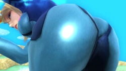 ass ass_focus ass_shot blonde_female blonde_hair blue_eyes bodysuit breasts clothed clothed_female female female_only game_screenshot in_game in_game_model metroid samus_aran screenshot skin_tight solo solo_female super_smash_bros. super_smash_bros._for_nintendo_3ds_and_wii_u zero_suit zero_suit_samus