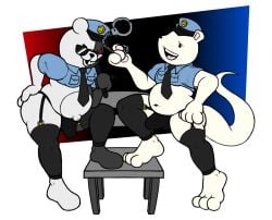 boku_no_hero_academia bulge clothing danganronpa demoniccat1 duo eyewear feet hi_res legwear male male_only monokuma my_hero_academia police police_hat police_uniform principal_nezu spike_chunsoft sunglasses uniform