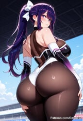 1girl ai_generated ass ass_focus big_breasts female hoshino_ai huge_breasts idol mature_female oshi_no_ko purple_hair race_queen revoaru thick_thighs thighs
