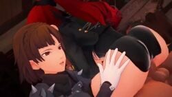 1boy 2girls 3d animated ass big_ass big_breasts breasts brown_hair cowgirl_position cum cum_in_pussy dark-skinned_male dark_skin doggy_style evaan female giddora kasumi_yoshizawa longer_than_one_minute makoto_niijima male persona persona_5 persona_5_royal phantom_thief_suit prostitution pussy red_eyes red_hair sex sound sumire_yoshizawa tagme uncensored video