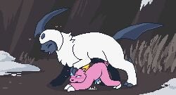 2017 absol anal anal_penetration animated animated_gif digital_media_(artwork) duo erection eyes_closed feral fur generation_2_pokemon generation_3_pokemon genitals heart_symbol loop low_res male male/male male_penetrated male_penetrating male_penetrating_male nintendo open_mouth outside overrated penetration penis pink_body pixel_(artwork) pixel_animation pokemon pokemon_(species) sex shiny_pokemon short_playtime side_view sneasel snow white_body white_fur
