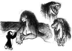 2025 anthro aquatic areola avian bird breasts duo female hair hi_res ink-the-artist jewelry leopard_seal long_hair mammal monochrome necklace nipples penguin pinniped seal shell smile teeth throat tongue