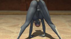 1futa all_fours au_ra blonde_hair completely_nude_futa completely_nude_futanari dyed_hair erect_penis final_fantasy_xiv futanari glowing_eyes gpose_(ffxiv) grey_skin horns huge_breasts original_character pink_eyes pink_highlights presenting_anus presenting_pussy raen scales standing tanned_futa tanned_skin