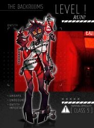 ankle_monitor artist_request backrooms backrooms_creature blood blood_stain bondage chains claws collar cuff_(restraint) hear_me_out high_heels high_quality imminent_death loves_it medical medical_instrument monster monster_girl muzzle muzzled nurse nurse_uniform oc original_character padlock padlocked_collar red_eyes red_skin scary_eyes scary_smile shackled shackles short_hair syringe wife_material would yellow_sclera