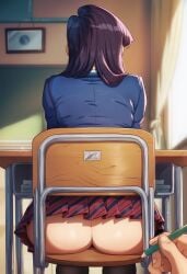 1girl 1girls ai_generated ass_cleavage ass_crack ass_peek big_ass big_ass_(female) big_ass_cheeks classroom fat_ass fat_butt from_behind holding_pencil huge_ass karezma komi-san_wa_komyushou_desu komi_can't_communicate komi_shouko large_ass no_panties no_underwear pov pov_hand school school_chair school_desk school_uniform schoolgirl schoolgirl_uniform unaware unseen_face unseen_female_face