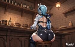 ai_generated ass ass_press back_view bar_chair bar_counter big_ass detailed_background eula_(genshin_impact) female female_only genshin_impact hoyoverse huge_ass sitting sitting_on_chair tavern tavern_background thick_thighs