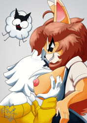 big_boobs big_breasts black_eyes blush blushing brown_hair bully_fox emahphobos furry furry_ears furry_female furry_only furry_tail suzu_(rishmimu) voiderino white_fur