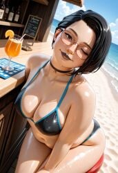 1girls ai_generated alcohol alcoholic_drink alex_chen asian asian_female beach belly big_boobs big_breasts bikini black_lipstick boobs breasts chubby chubby_female curvy dontnod_entertainment life_is_strange life_is_strange:_true_colors sitting