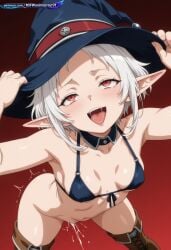 1girl absurd_resolution absurdres adult ai ai-created ai_art ai_generated anime anime_coloring anime_screenshot armpits bare_arms bare_shoulders bent_over black_bra black_panties bow bra breast_hold choker cleavage cowboy_shot curvy detailed_background digital_art dynamic_angle dynamic_pose ecchi elf exhibitionism exibitionism exited explicit eyelashes gem glossy glossy_body glossy_skin gorgeous hat hentai hi_res high_contrast high_quality high_resolution holding_own_breast in_heat knee_boots lace lace-up_boots lace_trim leaning_forward lingerie looking_at_viewer messy_hair midriff mushoku_tensei navel nsfw open_mouth panties parted_lips patreon pendant perfect_anatomy pervert_female plump pointy_ears presenting rating_explicit red_eyes seductive_pose sexy sexy_body sexy_female sexy_pose short_hair sidelocks simple_background small_breasts soft_shading solo source_anime standing stomach suggestive sylphiette_(mushoku_tensei) teasing teasing_viewer thick_thighs thigh_boots underwear voluptuous voluptuous_body voluptuous_female white_background white_hair wide_brim_hat wide_hips witch witch_hat