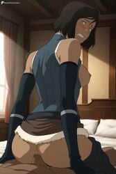 1boy 1girl ai_generated anal ass bare_shoulders bed black_gloves black_hair blue_eyes blush breasts breasts_out clenched_teeth clothed_female_nude_male clothed_sex clothes_pull curtains dark-skinned_female dark-skinned_male dark_skin digitalwaifugallery elbow_gloves girl_on_top gloves hetero hi_res high_quality high_resolution indoors interracial korra looking_at_viewer looking_back medium_breasts nipples no_bra on_bed patreon penis pillow reverse_cowgirl_position seductive sex sex_from_behind sexy shirt short_hair skirt sleeveless sleeveless_shirt solo_focus straddling sweat teeth the_legend_of_korra trembling uncensored watermark window