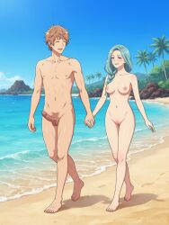 1boy 1boy1girl 1girls :d ai_generated aqua_eyes aqua_hair beach blush braid braided_hair braided_ponytail breasts brown_hair casual casual_nudity closed_eyes completely_naked completely_naked_female completely_naked_male completely_nude completely_nude_female completely_nude_male couple cute etra-chan_saw! female fit fit_female fit_male hair_braid hawaii holding_hands hourglass_figure hourglass_figured_female katsura_(etra-chan_saw!) looking_at_another male male/female medium_breasts mole mole_under_eye naked naked_female naked_male nipples nude nude_edit nude_female nude_filter nude_male part_of_a_set penis perfect_body pubic_hair pussy sand smile smiling smiling_at_another testicles vagina walking water wholesome wholesome_nudity youtube yuzuriha_(etra-chan_saw!)