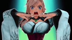 1girl 1girls artist_request big_boobs big_breasts big_tits blue_eyes boobs breasts brown_hair clothed_female cropped_torso fate/grand_order fate_(series) female female_focus female_only gif japanese_clothes large_boobs large_breasts large_tits loop looping_animation magatama magatama_necklace medium_hair miyamoto_musashi_(fate) open_mouth ponytail presenting_breasts solo solo_female solo_focus tits v-shaped_eyebrows