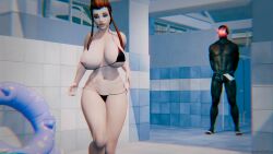 3d big_breasts bikini bikini_aside blizzard_entertainment breasts breasts_out brigitte brigitte_lindholm brunette brunette_female brunette_hair dark-skinned_male dark_skin female gaze imminent_sex interracial large_breasts light-skinned_female light_skin male muscular muscular_male overwatch pool poolside swedish swimming_pool taikakettu twitter_link twitter_username wardrobe_malfunction