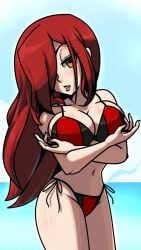 alternate_version_at_source big_breasts bikini holding_breasts parasoul red_hair skullgirls