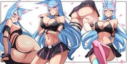 1girl 1girls absurdres ahoge alternate_costume animal_ear_fluff animal_ears arm_under_breasts ass big_breasts black_choker black_panties black_skirt black_tube_top blue_hair blue_thighhighs breasts choker female fishnet_pantyhose fishnet_sleeves fishnets halterneck heart heart_o-ring highres indie_virtual_youtuber large_breasts long_hair looking_at_viewer missing_tail multicolored_hair o-ring o-ring_choker panties pantyhose pink_hair pink_panties pink_thighhighs silvervale skirt solo strapless swept_bangs thighhighs tube_top two-tone_hair underwear virtual_youtuber vtuber wolf_ears wolf_girl