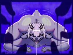 arcticzzz black_sclera bubble_butt drooling faceless_male floppy_ears goat goat_eyes group_sex horns imminent_oral imminent_sex male male_only motion_lines multiple_boys multiple_penises musk oc orgy precum saliva septum_piercing short_tail spins_(arcticzzz) spit steam sweat white_fur