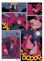 2026 absurd_res anthro big_breasts blackshirtboy breast_expansion breasts butt canid canine claws clenched_teeth clothing comic digital_media_(artwork) duo expansion feet female female/female footwear forest full_moon fur hair hi_res high_heels human human_to_anthro licking mammal moon mythological_canine mythological_creature mythology night nipples nude outside plant red_body red_fur red_hair shoes species_transformation tail teeth tongue transformation tree werecanid werecanine werecreature werewolf