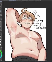 alfred_jones america_(hetalia) armpit_fetish armpits axis_powers_hetalia blonde_hair chubby_male gay glasses hairy_armpits hetalia musky_armpit solo_male