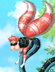 1boy 1girl 1girls 2025 2_tails 4_toes areolae bent_over blush breasts coiling commission diphallia diphallism emi_(rctdelta20) female feral feral_on_female feral_penetrating from_behind furry_tail hi_res hypnotic_eyes hypnotized kaa_eyes leg_fur lewdlygod lifted light_skin male motion_lines nipples open_mouth penetration penis pleasure_face sharp_toenails snake snake_penis tail tail_wagging wolf_ears wolf_girl wolf_tail xerxes_(rctdelta20)