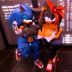 2girls 3d anthro diag34k huge_breasts nipple_bulge rule_63 sonic_(series) sonic_the_hedgehog sonique_the_hedgehog