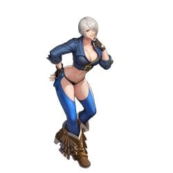 1girls angel_(kof) big_breasts big_tits blue_eyes huge_breasts king_of_fighters light-skinned_female light_skin pale-skinned_female pale_skin panties short_hair standing thick thong white_hair
