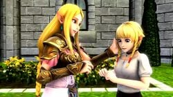 2girls 3d animated armor blonde_hair blue_eyes braid braided_hair choker clothing cute deep_kissing earrings elf elf_ears elf_female embrace embracing female female/female female_focus female_only french_kiss holding_face holding_head humanoid hylian hyrule_warriors hyrule_warriors_definitive_edition irasciblethings kissing lesbian linkle long_hair love loving_gaze necklace neckwear nintendo no_sound ocarina_of_time pale_skin passionate_kiss pigtails pointy_ears ponytail princess princess_zelda shoulder_pads small_breasts surprise surprised surprised_expression the_legend_of_zelda vambraces video violet_eyes wholesome yuri zelda_(hyrule_warriors)