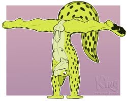 absurd_res acroposthion anthro aquatic balls banana_(tenpoundhammer) big_tail eel felid feline fish flexible foreskin genitals handstand hi_res humanoid_genitalia humanoid_penis hybrid kingdraws male mammal markings nude pawpads penis purple_background serval simple_background splits spots spotted_body spotted_skin spread_legs spreading tail unretracted_foreskin yellow_body yellow_skin