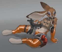 absurd_res anthro bodily_fluids camel_toe explosives female genital_fluids grenade gun handgun hare hi_res lagomorph leporid mammal mootsider pistol ranged_weapon riot_(mootsider) solo sweat thick_thighs vaginal_fluids weapon
