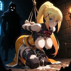 1female after_sex ai_generated blonde-haired_female blonde_female blonde_hair blonde_hair_female blue_eyes breasts breasts_out caught cum cum_on_body cum_on_breasts darkness_(konosuba) female_focus female_only happy happy_female kono_subarashii_sekai_ni_shukufuku_wo! konosuba konosuba:_god's_blessing_on_this_wonderful_world! long_hair nipples on_knees only_female rope rope_bondage seductive seductive_look seductive_pose seductive_smile shibari smile torn_clothing