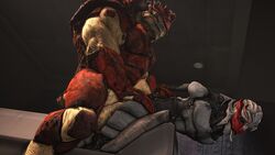 3d 3d_(artwork) absurd_res ahe_gao alien anal anal_sex arm_pull balls cheap-wazoo digital_media_(artwork) duo facial_scar female female_penetrated from_behind_position genitals hands_behind_back hi_res hip_grab interspecies kneeling krogan larger_male looking_pleasured male male/female male_penetrating male_penetrating_female mass_effect muscular muscular_male no_humans nude on_couch open_mouth penetration penis prison_guard_position scar sex size_difference smaller_female smaller_penetrated source_filmmaker standing tongue tongue_out turian urdnot_wrex video_games wrist_grab xenophilia