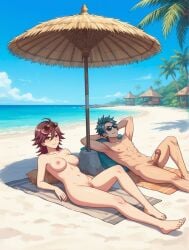 1boy 1boy1girl 1girls ai_generated akane_(etra-chan_saw!) beach blush breasts casual casual_nudity completely_naked completely_naked_female completely_naked_male completely_nude completely_nude_female completely_nude_male couple cute dark_pink_eyes dark_pink_hair etra-chan_saw! female fit fit_female fit_male green_hair hourglass_figure hourglass_figured_female looking_at_viewer male male/female medium_breasts naked naked_female naked_male nipples nude nude_edit nude_female nude_filter nude_male part_of_a_set penis perfect_body pubic_hair pussy resting sand smile smiling smiling_at_viewer sunglasses sunglasses_on_head testicles tokusa_(etra-chan_saw!) turquoise_hair umbrella vagina water wholesome wholesome_nudity youtube